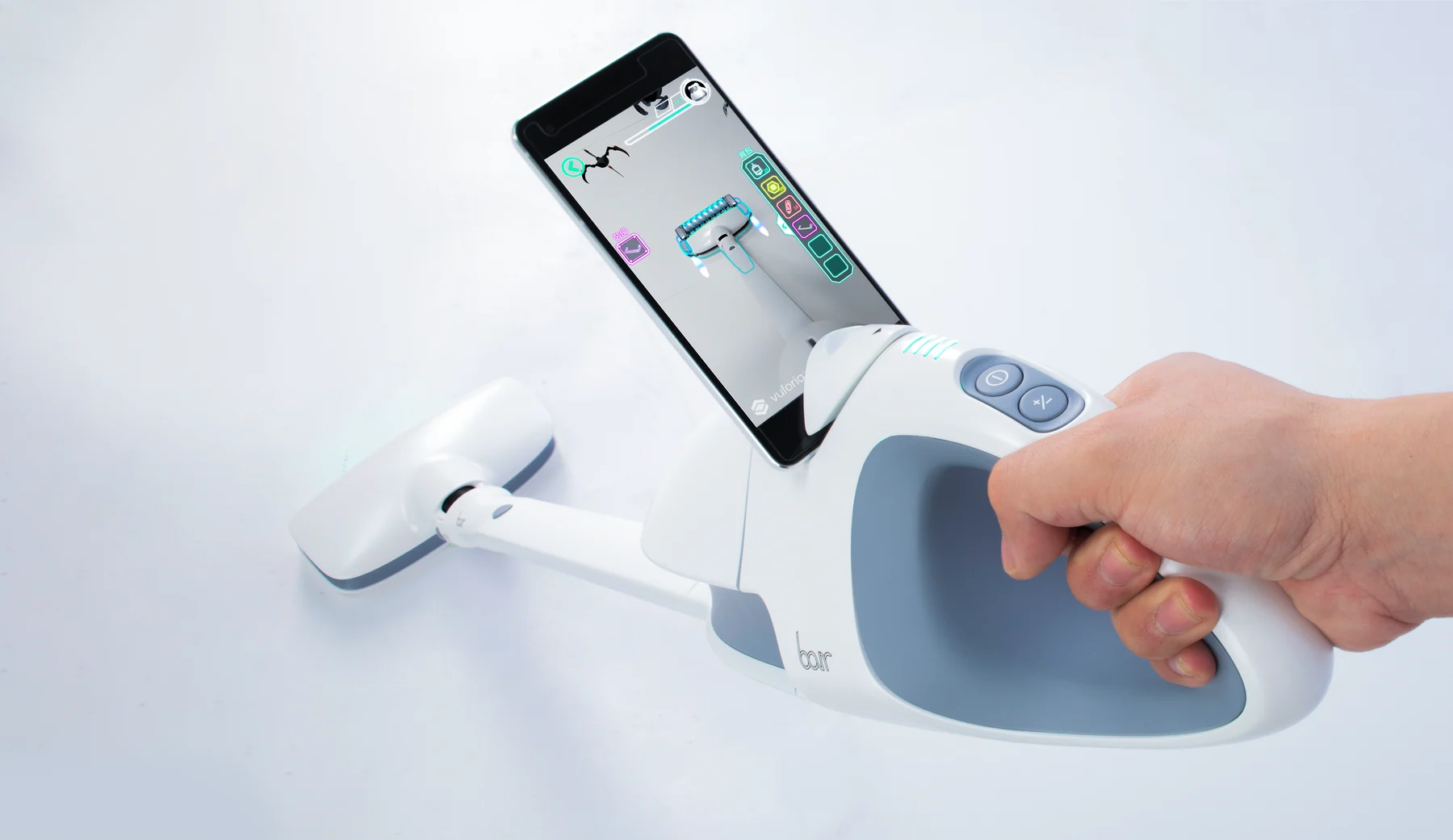 Vacuum cleaner used with a mounted phone